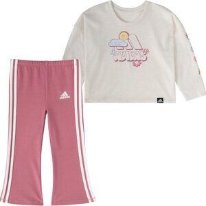 adidas | Girls' 2-Piece Long Sleeve Graphic Tee & Flare Pant Set | 24M | NWT